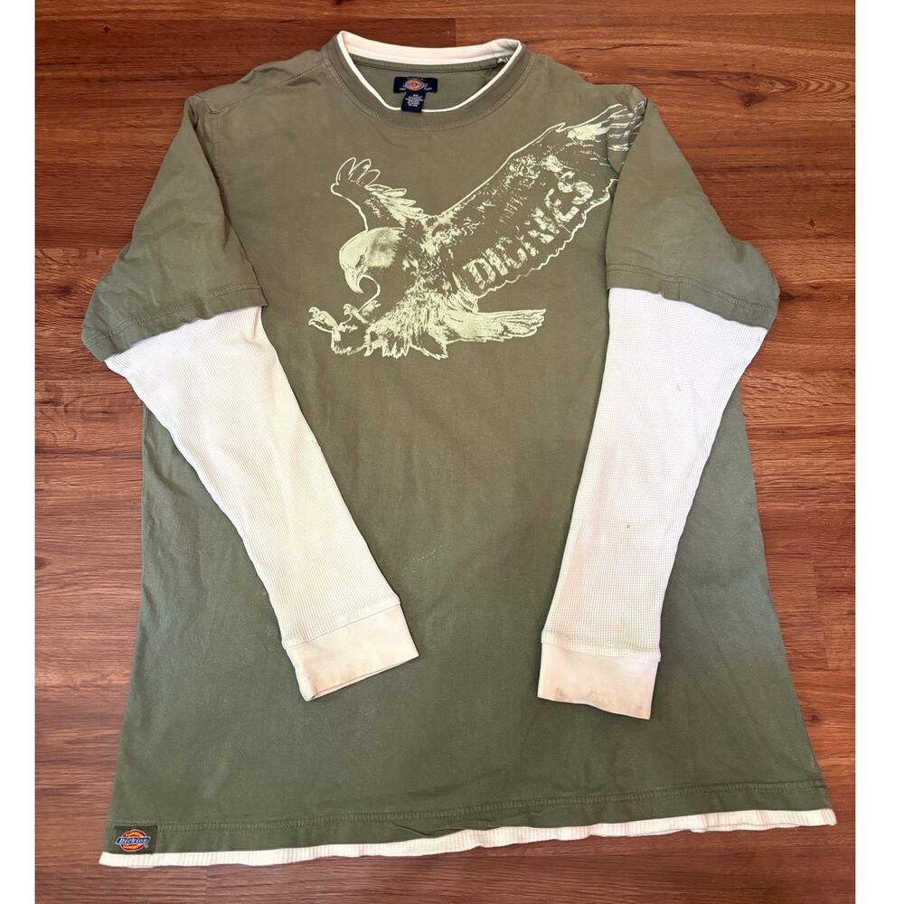 Dickies Y2K 2XL Long Sleeve Layered Waffle Knit Sleeve T Shirt Distressed Eagle